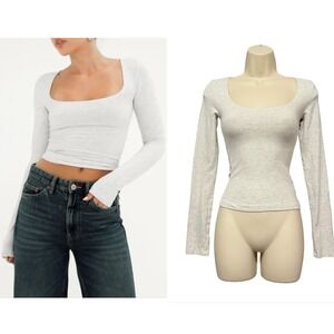 Rumored Scoop Neck Top Womens Small Gray Long Sleeve Slim Fit Jersey Knit Basic